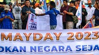 Salah satu tuntutan buruh adalah pencabutan Omnibus Law UU No 6 Tahun 2023 tentang Ciptaker.