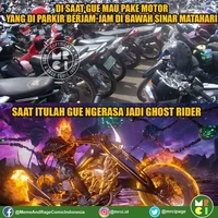 Sudah pernah coba naik motor yang habis di parkir berjam-jam di bawah sinar matahari? Rasanya seperti terpanggang, cobain deh.. Foto: Facebook/@MemeAndRageComicIndonesia
