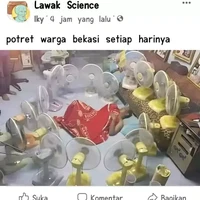 Saking panasnya kayaknya udah nggak cukup kalau cuma pakai 1 kipas angin aja. Tapi ya kalau kipas anginnya sebanyak ini sih siap-siap aja masuk angin. Foto: Facebook/Iky