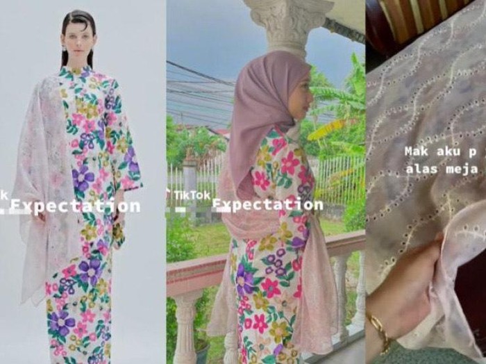 Foto Natty yang menceritakan selendang untuk melengkapi baju Lebarannya tidak sengaja dijadikan alas meja oleh ibunya, viral di media sosial.