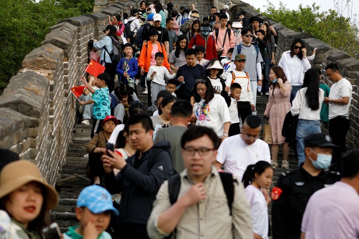 People visit the Mutianyu section of the Great Wall, during the five-day Labour Day holiday in Beijing, China April 30, 2023. REUTERS/Florence Lo