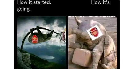 Meme Kocak Arsenal Sang Gajah Akhirnya Jatuh Juga dari Pohon