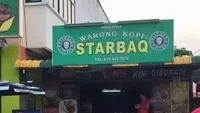 Terinspirasi dari jejaring kafe internasional, warung kopi ini mencoba menirunya. Tetapi seperti ada yang tak beres dengan logo yang digunakan. Foto: Twitter/nocontextwarung
