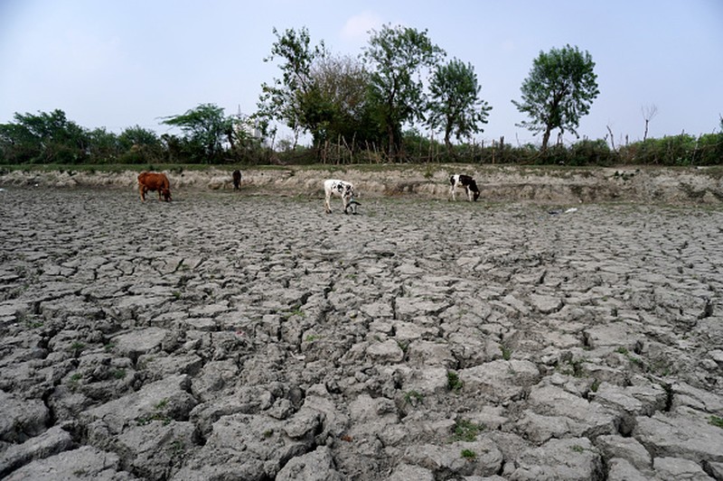 NEW DELHI, INDIA - 2022/06/12: People walk past Akshardham temple on a hot day in New Delhi. Temperatures in the Indian capital soared to above 44 degrees celcius. A heatwave is declared when the maximum temperature is over 40 degrees celsius. (Photo by Pradeep Gaur/SOPA Images/LightRocket via Getty Images)