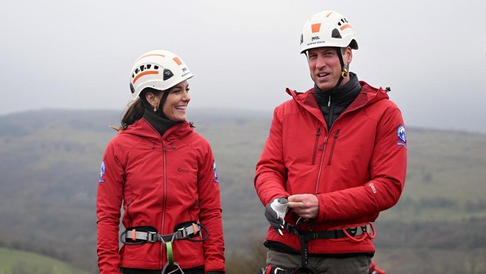 Catherine, Princess of Wales and Prince William, Prince of Wales smile during their visit at the Central Beacons Mountain Rescue on day one of their visit to Wales on April 27, 2023 in Merthyr Tydfil, Wales. Matthew Horwood/Pool via REUTERS