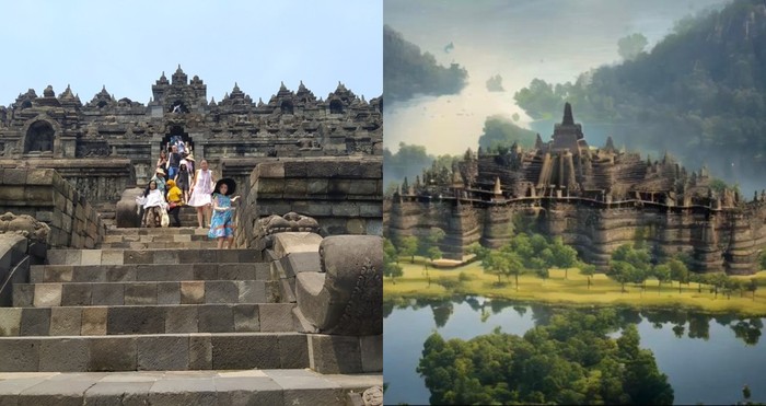 Perbandingan Borobudur Asli dan Versi AI