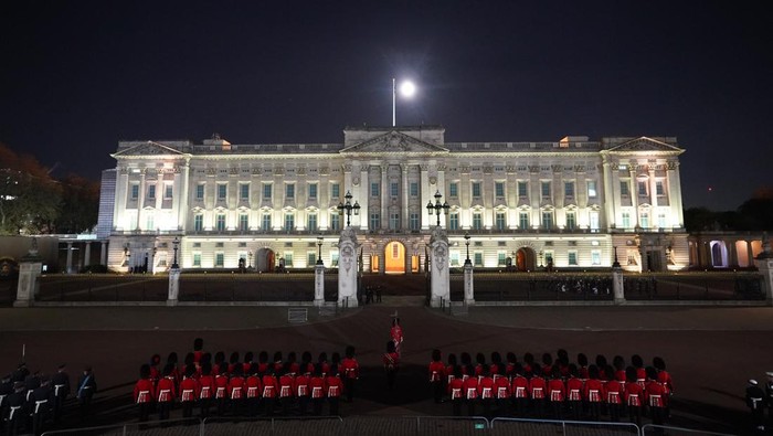 A night time rehearsal in central London for the coronation of King Charles III, which will take place this weekend. Picture date: Wednesday May 3, 2023. (Photo by James Manning/PA Images via Getty Images)