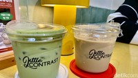 GiGa diketahui berkolaborasi dengan coffee shop Little Contrast. Menu minumannya hanya bisa dipesan di sana. DetikFood memesan es kopi susu earl grey dan matcha latte seharga Rp 35.000 per gelas. Foto: detikFood/Yenny Mustika Sari