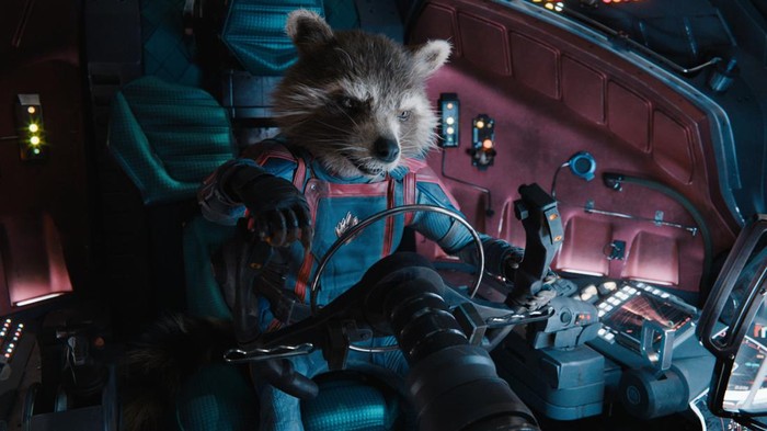 Rocket (voiced by Bradley Cooper) in Marvel Studios Guardians of the Galaxy Vol. 3. Photo courtesy of Marvel Studios. © 2023 MARVEL.