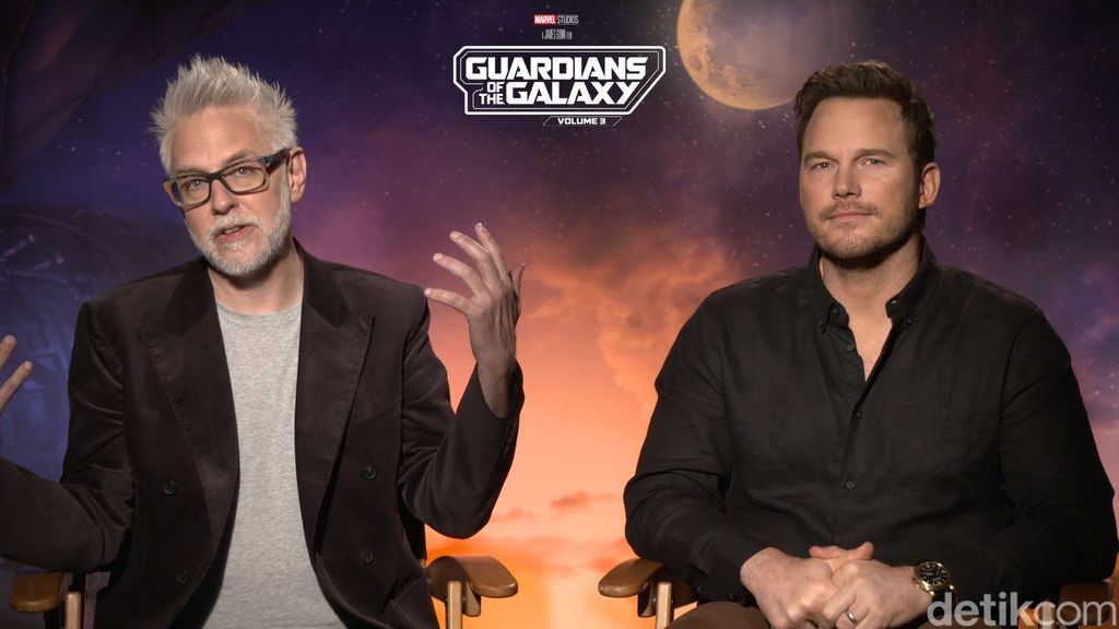 James Gunn dan Chris Pratt saat wawancara eksklusif dengan detikcom.