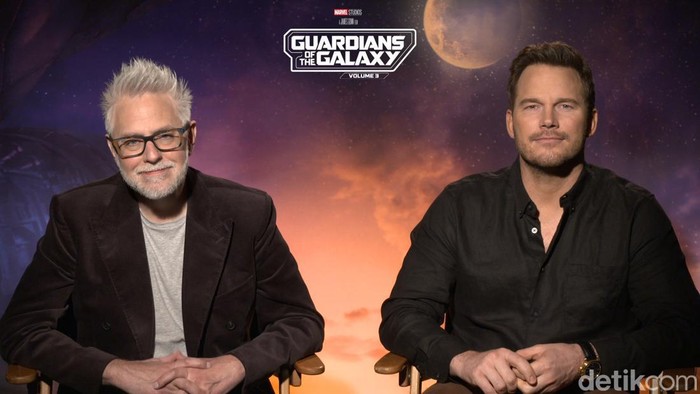 James Gunn dan Chris Pratt saat wawancara eksklusif dengan detikcom.