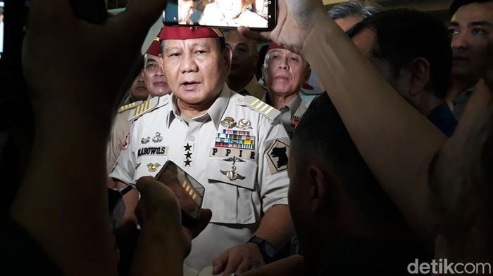 Ketum Partai Gerindra Prabowo Subianto di Jogja Expo Center (JEC), Bantul, DIY, Rabu (3/5/2023).