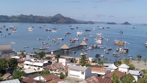 Kapal-kapal wisata di berlabuh di perairan Labuan Bajo tak jauh dari Hotel Meruorah.