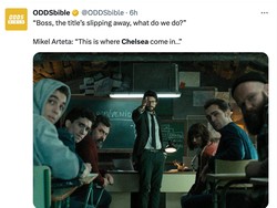 Laga melawan Chelsea jadi kans Arsenal kembali memuncaki klasemen, sebab tahu The Blues sedang terpuruk musim ini. (Foto: Twitter @ODDSbible)