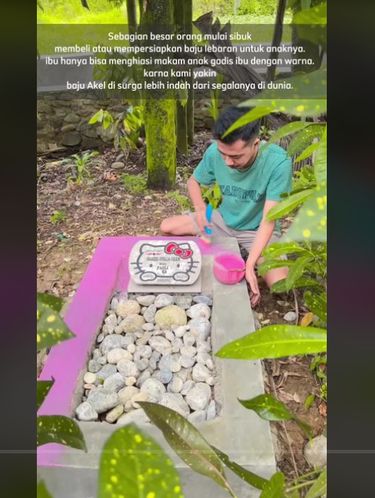 Beredar video di TikTok, orang tua cat makam jadi karakter Hello Kitty viral di media sosial.