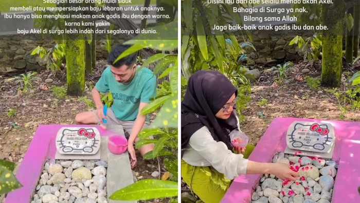 Beredar video di TikTok, orang tua cat makam jadi karakter Hello Kitty viral di media sosial.