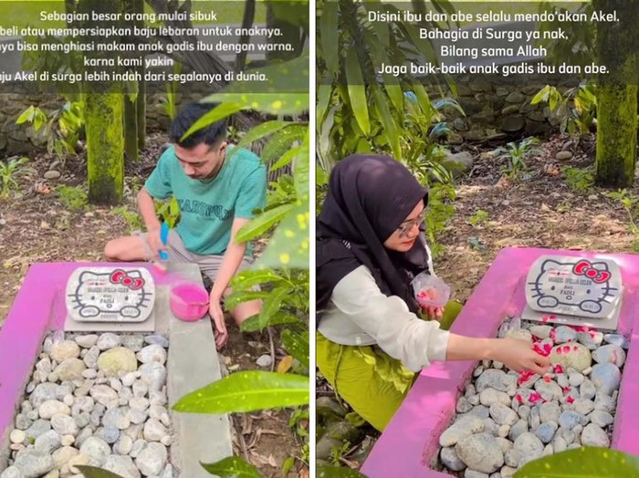 Beredar video di TikTok, orang tua cat makam jadi karakter Hello Kitty viral di media sosial.