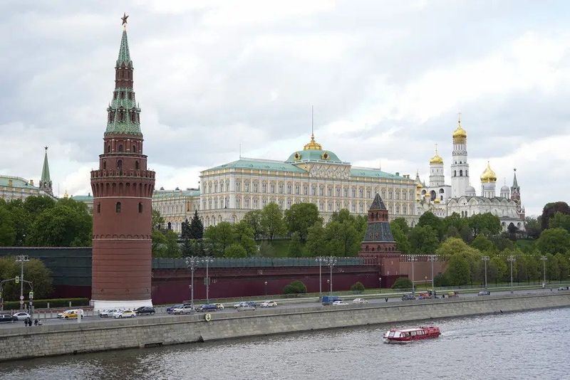 A view of the Moscow Kremlin in Moscow, Russia, Wednesday, May 3, 2023. Russian authorities have accused Ukraine of attempting to attack the Kremlin with two drones overnight. The Kremlin on Wednesday decried the alleged attack attempt as a 