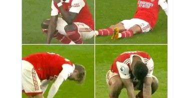 Reaksi pemain Arsenal saat Haaland mejebol gawang lawan yang bikin Man City kembali jadi nomor satu di Liga Inggris. Foto: Twitter