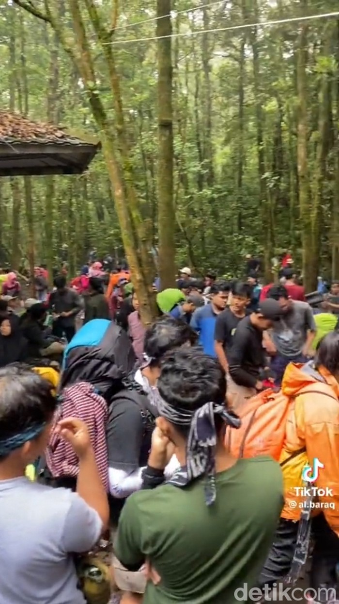 Tangkapan layar video macet di Gunung Gede Pangrango.