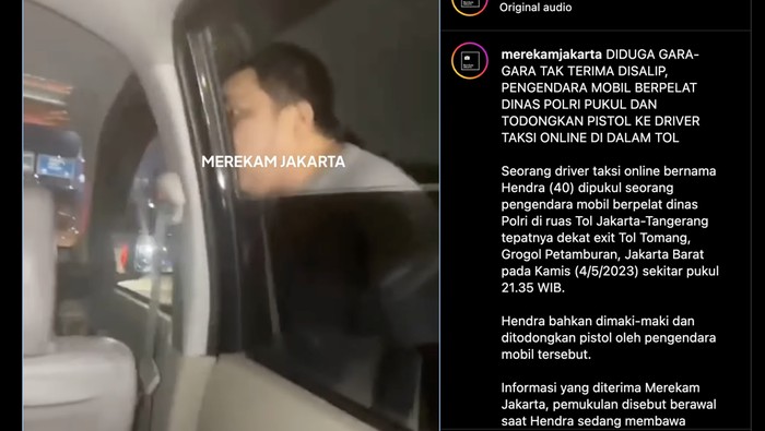 Driver taksol dipukul dan ditodongkan pistol oleh pemobil berpelat polri