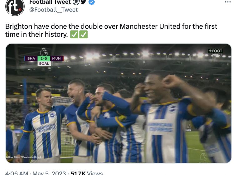 Drama MU, KO Dibekuk Brighton di Menit Akhir Pertandingan