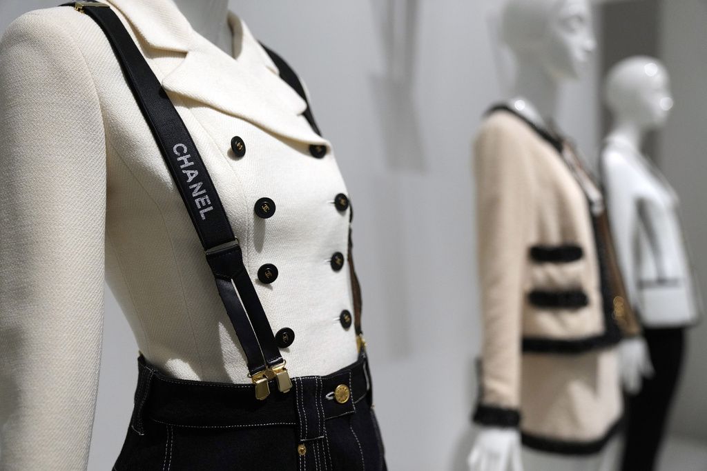 Designs by Karl Lagerfeld are displayed at the Metropolitan Museum of Art's Costume Institute exhibition, 