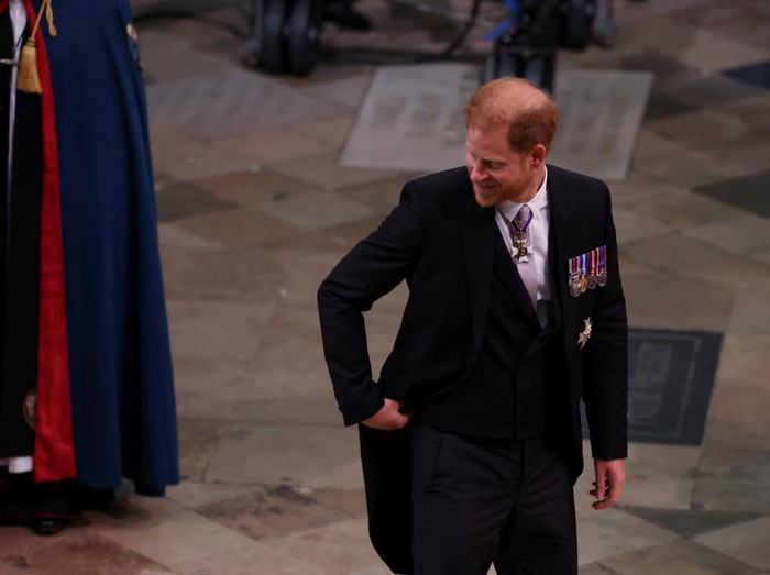 Britains Prince Harry, Duke of Sussex, walks outside Westminster Abbey ahead of Britains King Charles coronation ceremony, in London, Britain May 6, 2023. REUTERS/Dylan Martinez     TPX IMAGES OF THE DAY