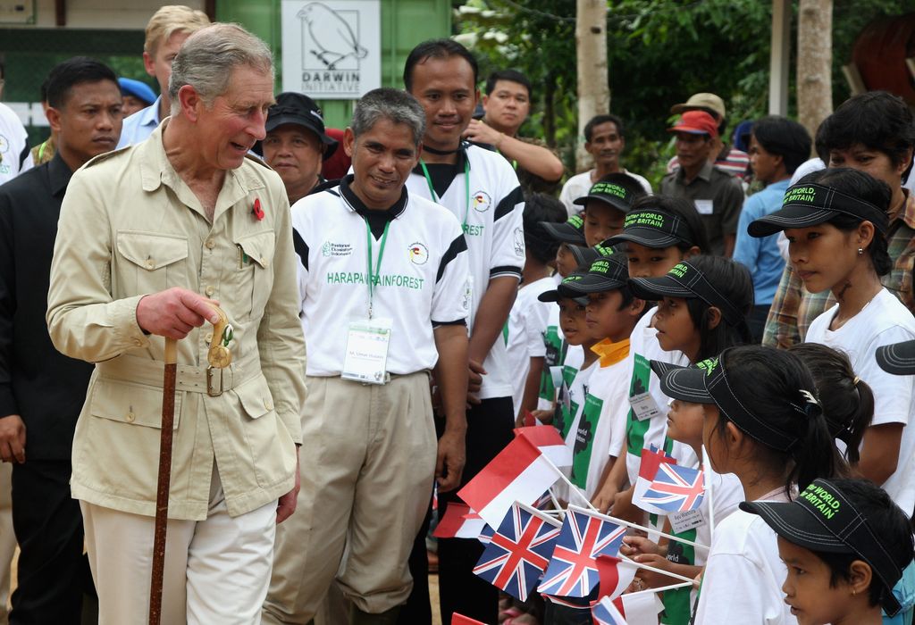 JAMBI, INDONESIA - NOVEMBER 02:  Prince Charles, Prince of Wales meets children at the Harapan Rainforest Project on November 2, 2008 in Jambi, Indonesia. Prince Charles, Prince of Wales and Camilla, Duchess of Cornwall have been in Brunei and Japan, as part of a ten day tour of East Asia. The Duchess flew home from Brunei yesterday and the Prince is continuing in Indonesia on his own.  (Photo by Chris Jackson/Getty Images)