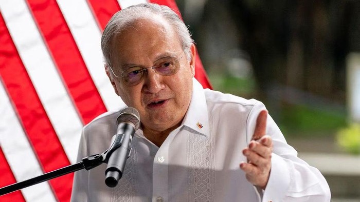 Philippine Ambassador to the U.S. Jose Manuel Romualdez speaks during a U.S. Trade and Development Agency Offshore Wind Grant Signing at Ayala Triangle Gardens in Manila, Philippines, August 6, 2022. Andrew Harnik/Pool via REUTERS