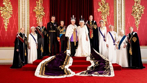 Britains King Charles III and Queen Camilla are pictured with members of the working royal family: the Duke of Kent, the Duchess of Gloucester, the Duke of Gloucester, Vice Admiral Sir Tim Laurence, the Princess Royal, King Charles, Queen Camilla, the Prince of Wales, the Princess of Wales, the Duchess of Edinburgh, Princess Alexandra, the Hon. Lady Ogilvy, the Duke of Edinburgh.  Picture made available: Monday May 8, 2023. Hugo Burnand/Royal Household 2023/Handout via REUTERS    THIS IMAGE HAS BEEN SUPPLIED BY A THIRD PARTY. MANDATORY CREDIT. EDITORIAL USE ONLY. NO RESALES. NO ARCHIVES. NO NEW USE AFTER 0001HRS JANUARY 1, 2024, WITHOUT PRIOR, WRITTEN PERMISSION FROM ROYAL COMMUNICATIONS. NO COMMERCIAL OR BOOK SALES. THE PHOTOGRAPH MUST NOT BE DIGITALLY ENHANCED, MANIPULATED OR MODIFIED IN ANY MANNER OR FORM.   REFILE - CORRECTING DATE INFORMATION AND SUPPLYING ADDITIONAL RESTRICTIONS