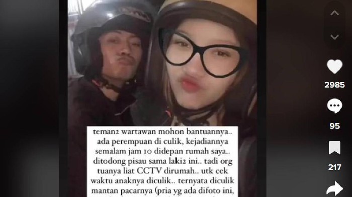 Tangkapan layar informasi penculikan remaja putri di Bandung bernama Keysa oleh mantan pacarnya.