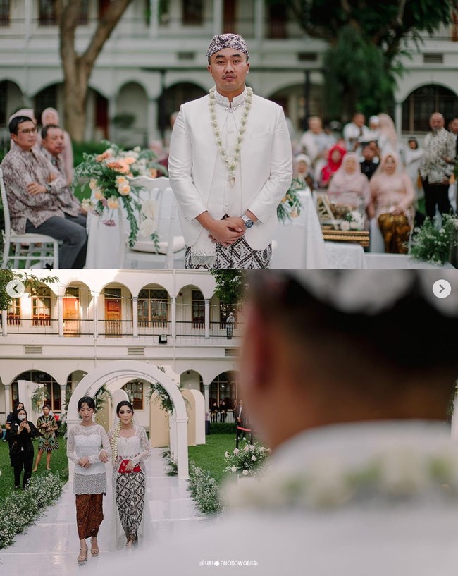 Pernikahan Fay dan Rama mengusung adat Jawa. Terlihat keduanya yang kompak mengenakan busana pengantin berwarna putih. Foto: Instagram/@ruangphotoworks