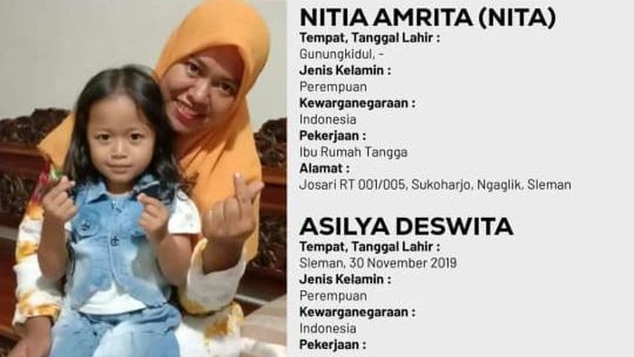 Laporan orang hilang bernama Nitia Amrita di Gunungkidul. Foto diunggah Rabu (10/5/2023).