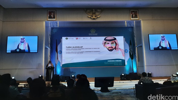 Turki Alkhalaf dalam sambutannya memberikan penjelasan terkait film dokumenter perjalanan ibadah haji Indonesia dalam sambutannya di acara Launching dan Publikasi Film Dokumenter Perjalanan Ibadah Haji Tahun 2023