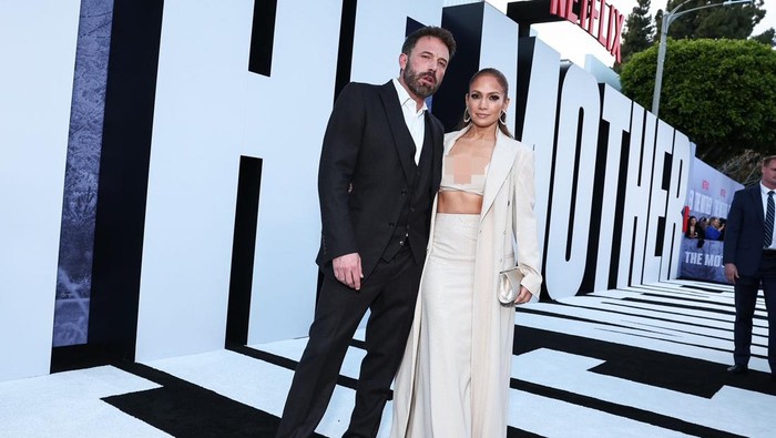 Ben Affleck and Jennifer Lopez at the premiere of The Mother held at Regency Village Theatre on May 10, 2023 in Los Angeles, California. (Photo by John Salangsang/Variety via Getty Images)