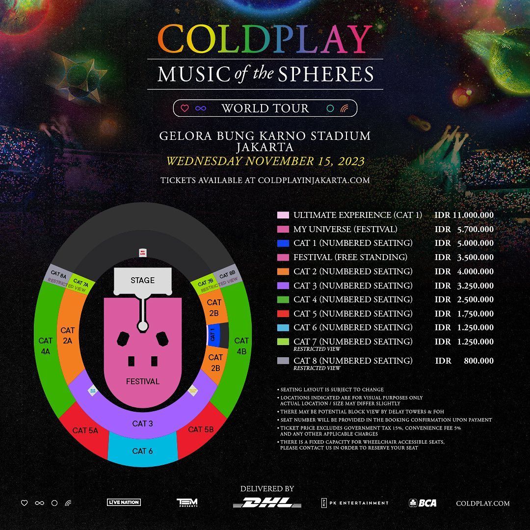Harga tiket konser Coldplay di Jakarta. (Instagram/PK Entertaiment)