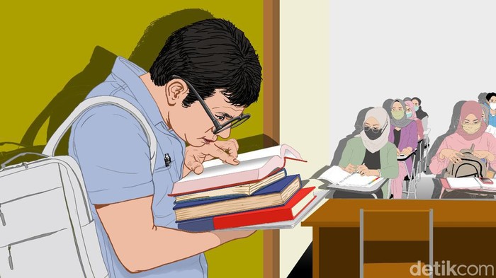 Ilustrasi dosen bersiap mengajar