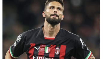 Ekspresi Oliver Giroud mewakili para fans AC Milan. Foto: Twitter