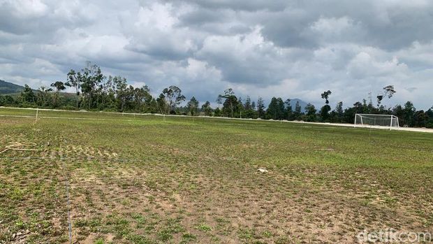 Lapangan sepakbola di Stadion Siosar (Ahmad Arfah/detikSumut)