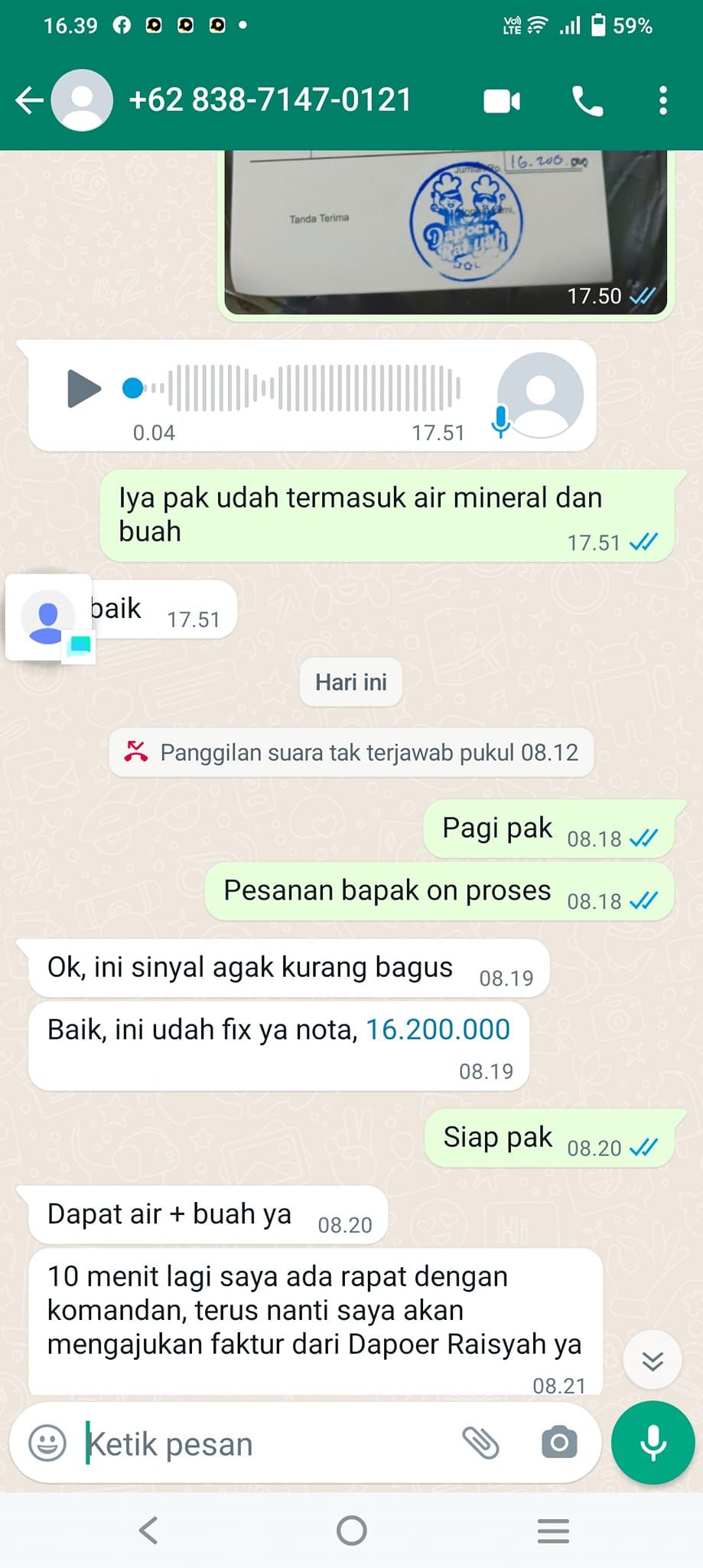 Orderan fiktif nasi kotak Rp 5,4 juta