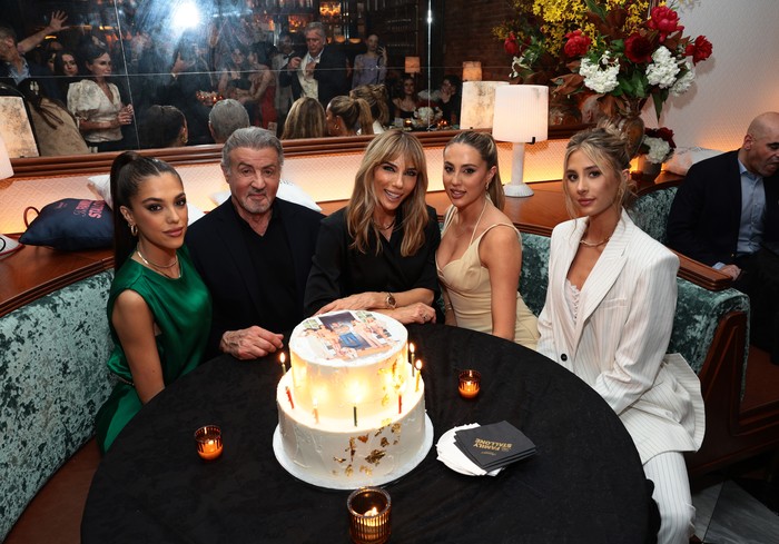 NEW YORK, NEW YORK - MAY 11: (L-R) Jennifer Flavin Stallone,  Sistine Stallone, Sylvester Stallone, Sophia Stallone and Scarlet Stallone attend The Family Stallone Red Carpet & Reception at Torrisi Bar and Restaurant on May 11, 2023 in New York City. (Photo by Dimitrios Kambouris/Getty Images for Paramount+)