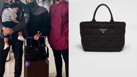 Tas Prada Small Re-Nylon Padded Tote Bag yang diletakkan Aurel di atas koper itu seharga Rp 36 juta. Foto: Instagram fashion_aureliehermansyah_atta