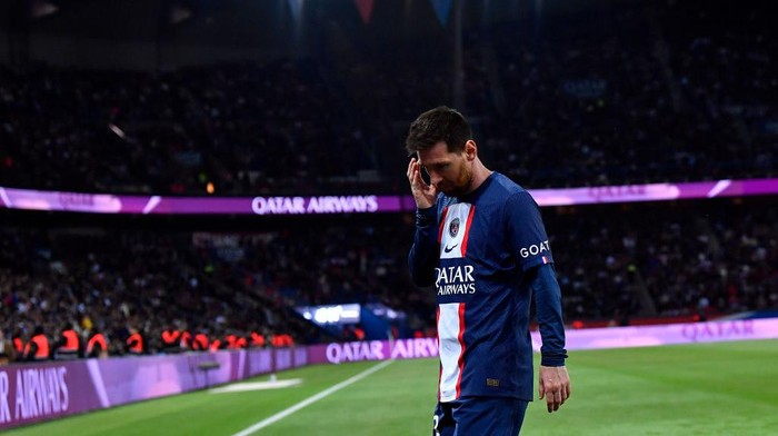 PARIS, FRANCE - MAY 13: Leo Messi of Paris Saint-Germain looks on during the Ligue 1 match between Paris Saint-Germain and AC Ajaccio at Parc des Princes on May 13, 2023 in Paris, France. (Photo by Aurelien Meunier - PSG/PSG via Getty Images)