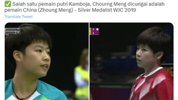 Ini juga bisa jadi skandal bulutangkis nih. Netizen membahas Zhoung Meng dari China jadi Chourng Meng pemain Kamboja. Foto: (Twitter)