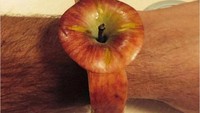 Tak mau ketinggalan zaman dengan smartwatch, seorang pria lakukan kreasi tak masuk akal. Ia mengukir buah apelnya menjadi jam tangan dan dikenakannya. Foto: Bored Panda