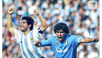 Uniknya, semua yang dibela almarhum Diego Maradona juara pada musim ini, mulai dari Argentina juara Piala Dunia, Napoli dengan Serie-A, dan Barcelona dengan LaLiga. Foto: Twitter