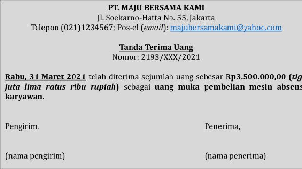 Contoh Kwitansi Bukti Pembayaran.