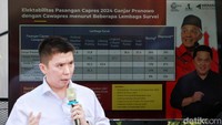 Diskusi juga membahas elektabilitas capres dari beberapa lembaga survei.