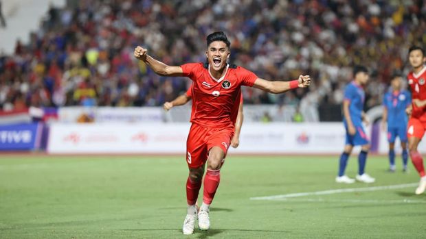 Perayaan gol pemain Timnas Indonesia U-22, Muhammad Ramadhan Sananta, melawan Thailand di final SEA Games 2023.